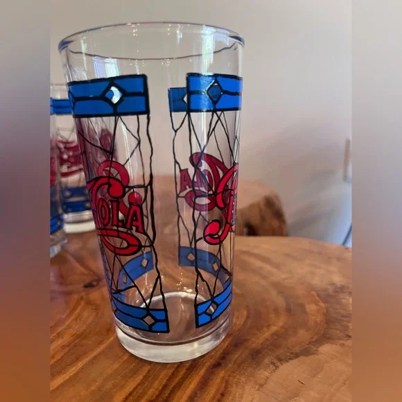 Vintage 1970s Pepsi-Cola Tiffany Stained Glass Inspired Glassware Set of 6 - Picture 4 of 9